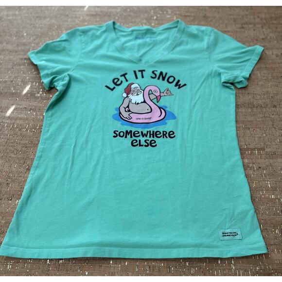 Life Is Good® Crusher Vee T-Shirt Women's Medium Christmas Santa - Picture 2 of 6